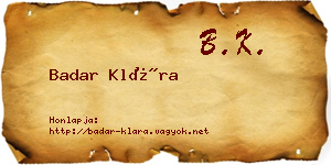 Badar Klára névjegykártya